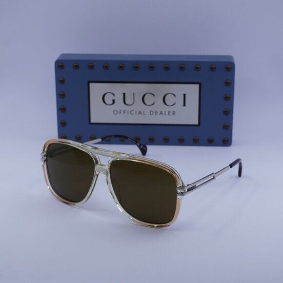 Gucci GG1105S 002 Aviator Sunglasses - Transparent Orange/Silver